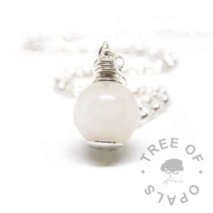 breastmilk orb wire wrapped, classic breastmilk, shown with medium classic chain upgrade