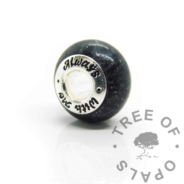 aways with me cremation ashes bead, black sparkle mix