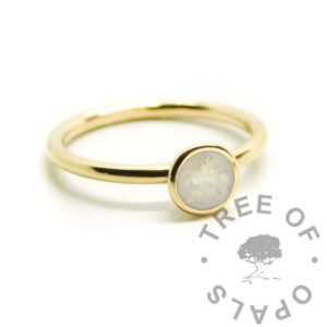 Gold Ayla Breastmilk Ring solid gold Ayla breastmilk ring with white gold leaf. 9ct yellow gold hallmarked, also available in rose gold and 18ct gold. Cast in Scotland and finished in Wales, hallmarked at the Birmingham Assay Office. Keepsake memorial rings with 9k real gold breastmilk ring classic with no sparkles or boobie awards. Image mockup