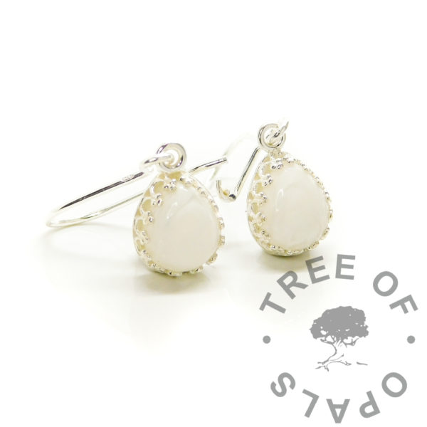 Breastmilk Earrings - teardrop breastmilk earrings, 10x8mm crown teardrop breastmilk stones with safety loop earring hooks