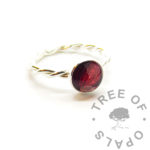 red hair ring twist, handmade solid silver band, dragon's blood red memorial ring