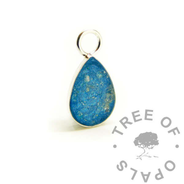 blue ashes teardrop necklace, direct pour necklace in solid 925 sterling silver with aegean blue resin sparkle mix