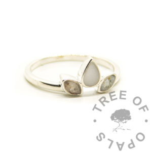 Megan breastmilk ring umbilical cord teardrop breastmilk ring, resin teardrop marquise ring. Made from solid sterling silver. Birth and breastfeeding keepsake jewelry with silver leaf