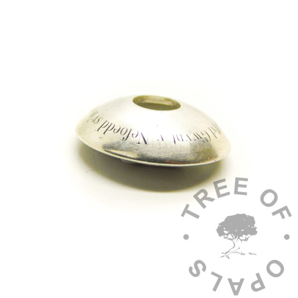 solid sterling silver engraved bead washer. Engraved in Welsh Cymru keepsake. Memorial jewelry dad keepsake. Engraved with Silver South Serif font. For large hole bead bracelets