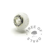 thick bead insert, solid sterling silver 925 grommet or charm insert pair A+B. Not glue-in insert, full core mechanically pressed into place, won't fall out. 6mm hole plus approximately 3mm lip. 925 stamped B side. Breastfed with Love stamped core, breastmilk classic bead for large hole bracelet, fits on Chamilia and Pandora style bracelets