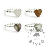 Breastmilk Heart Ring heart twisted band rings. Solid silver handmade rings with heart shaped bezel cups for direct pour. Breastmilk,umbilical cord and lock of hair inclusions with resin sparkle mix. 2.4mm twist wire with 8x6mm heart shape cup, baby andbreastfeeding keepsake mementos, image mockups heart bubble band rings. Solid silver handmade rings with heart shaped bezel cups for direct pour. Breastmilk,umbilical cord and lock of hair inclusions with resin sparkle mix. 2mm pearl wire with 8mm heart shape cup, baby andbreastfeeding keepsake mementos, image mockups