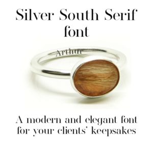 silver south serif font - a modern and elegant favourite font for text engraving. Laser engraving with sans serif