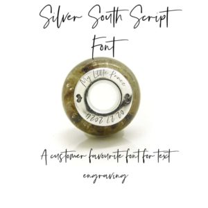 silver south script font - a customer favourite font for text engraving. Laser engraving with sans serif