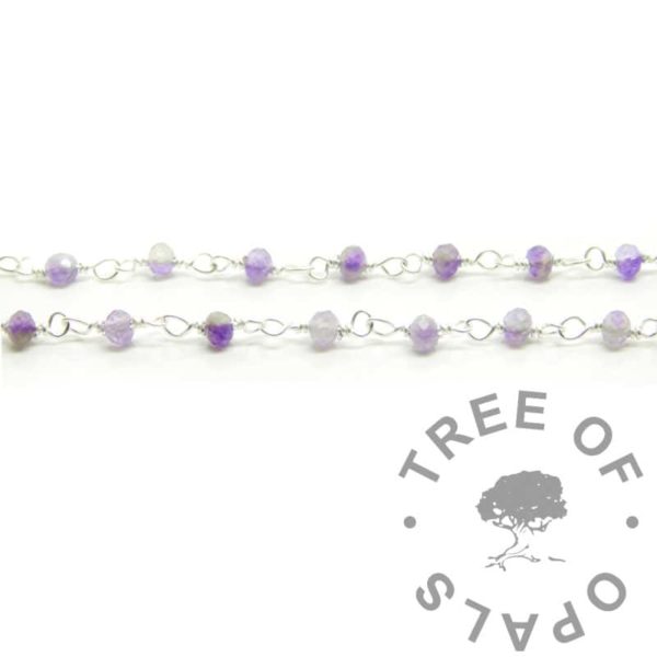 solid silver Loose Amethyst Chain, amethyst satellite chain 925 sterling silver recycled ethical silver, gorgeous little genuine February birthstone chain for necklaces and permanent jewellery making. Shipped from the UK