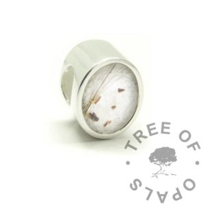 Umbilical Cord Filled Bead Hair Keepsake Bead Baby Keepsake Bead for Resin, unicorn white resin sparkle mix with breastmilk, baby's first curl and umbilical cord flecks. Solid sterling silver 925 bead with filling area bead for breastmilk jewellery making and other mementos. Oval bead for Pandora style bracelet large hole bead necklace image mockup