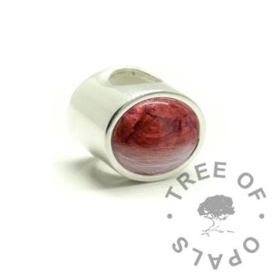 Hair Keepsake Bead White Fur Bead for Resin, dragon's blood red resin sparkle mix with high contrast white fur. Solid sterling silver 925 bead with filling area bead for fur jewellery making and other mementos. Oval bead for Pandora style bracelet large hole bead necklace image mockup